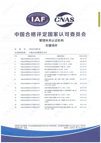 中國(guó)合格評(píng)定國(guó)家認(rèn)可委員會(huì)(CNAS)認(rèn)可證書附件（分支機(jī)構(gòu)-1）